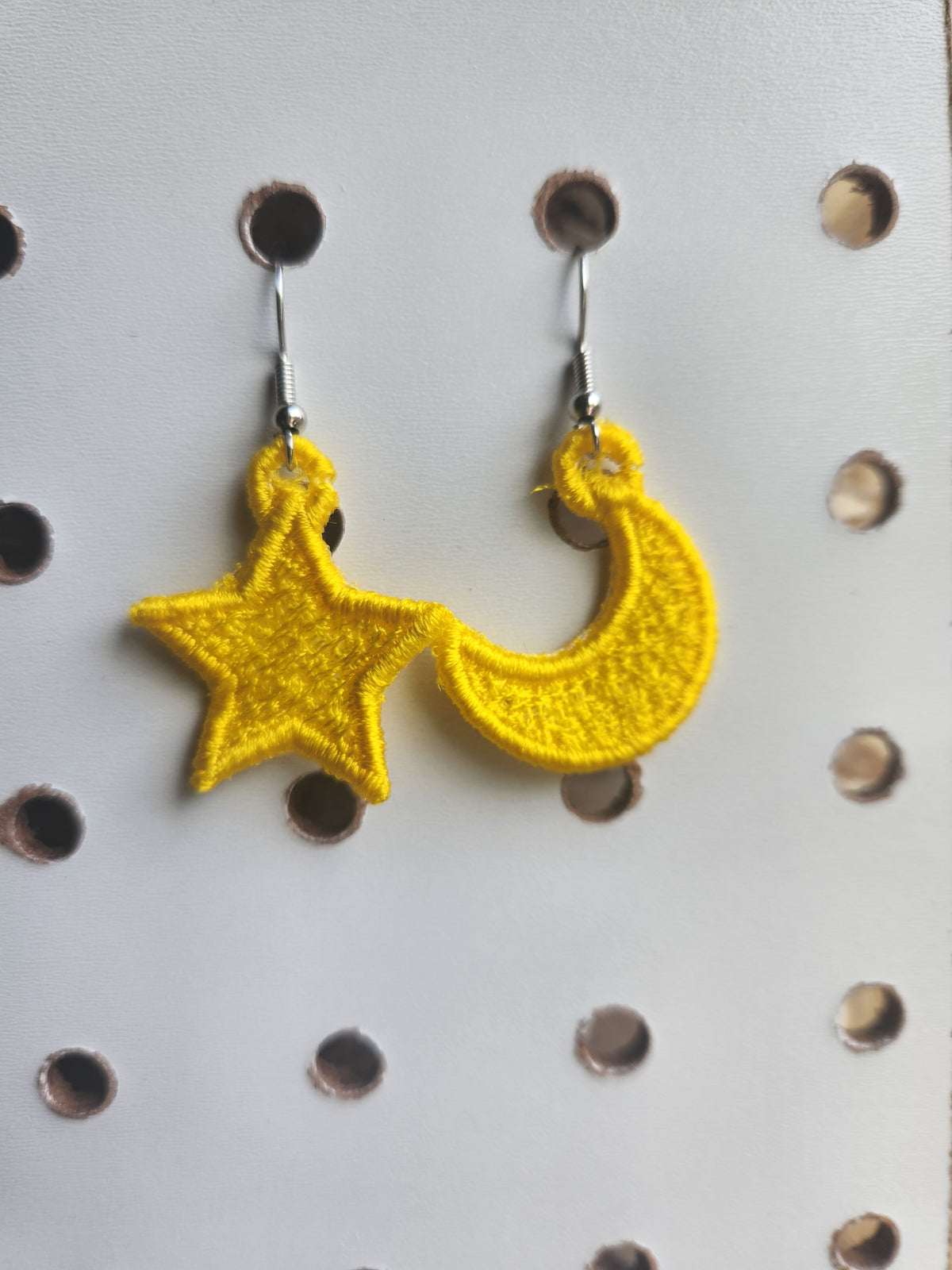 Moon and Star embroidered earrings