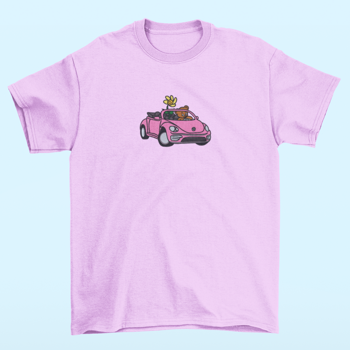 Bear Driving a bug embroidery