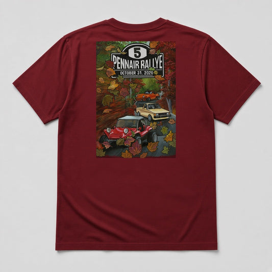 PennAir Rallye 2026 shirt back mockup with 11 inch rally painting
