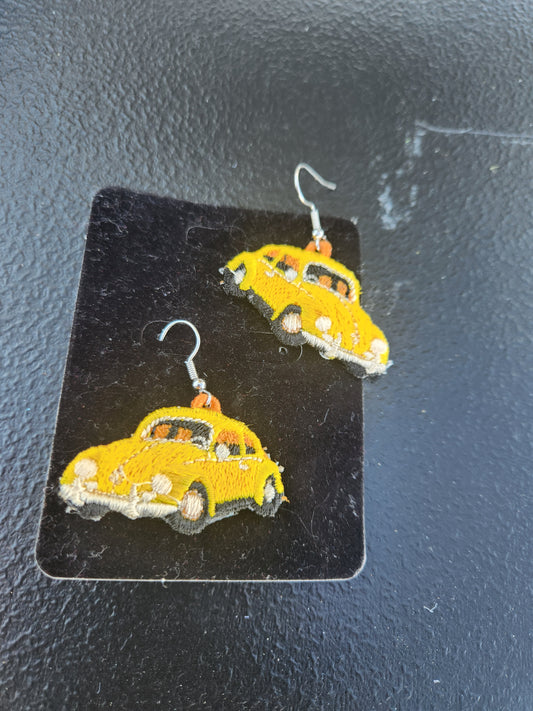 VW beetle embroidered earrings