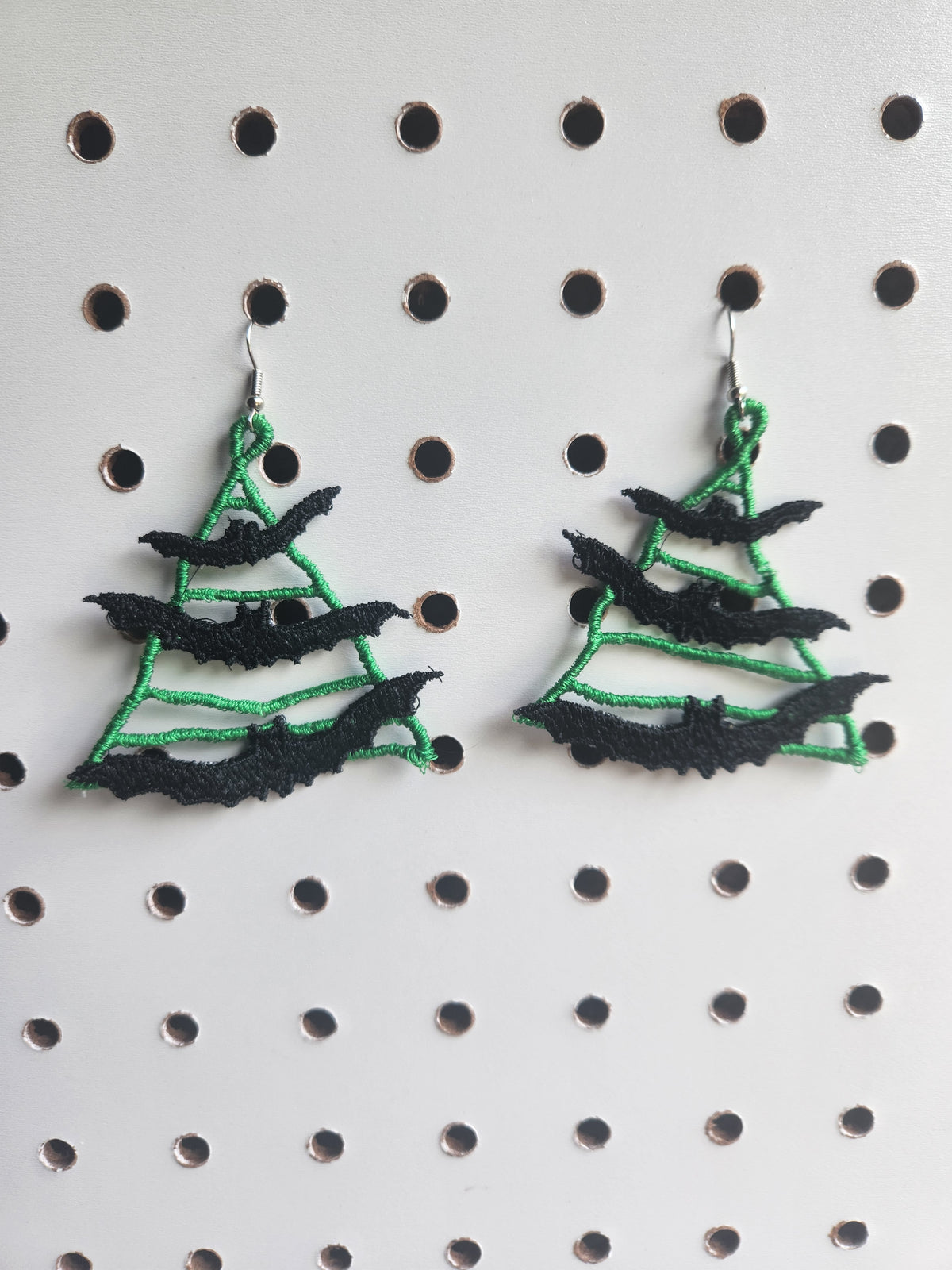 Bat web embroidered earrings