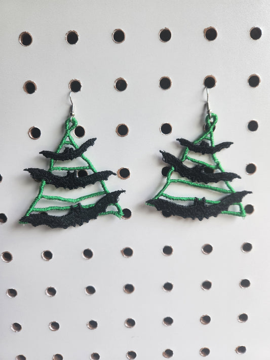 Bat web embroidered earrings