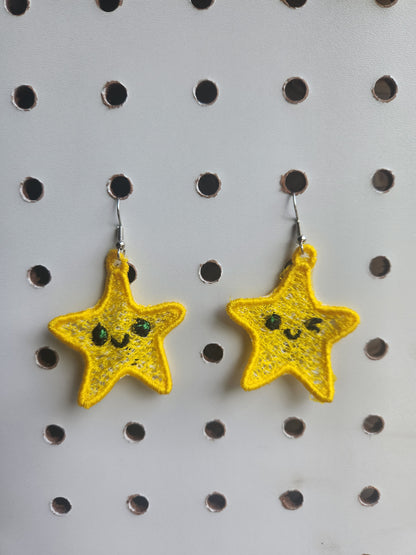 Winking star embroidered earrings