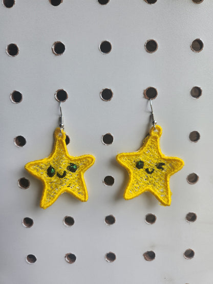 Winking Star embroidered earrings