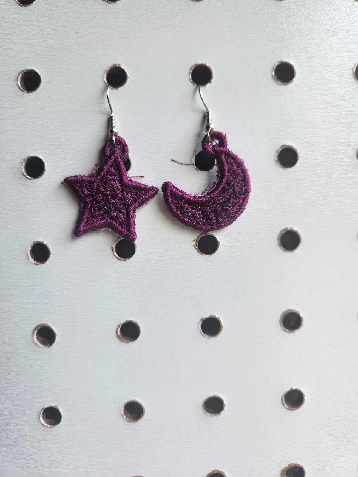 Moon and Star embroidered earrings