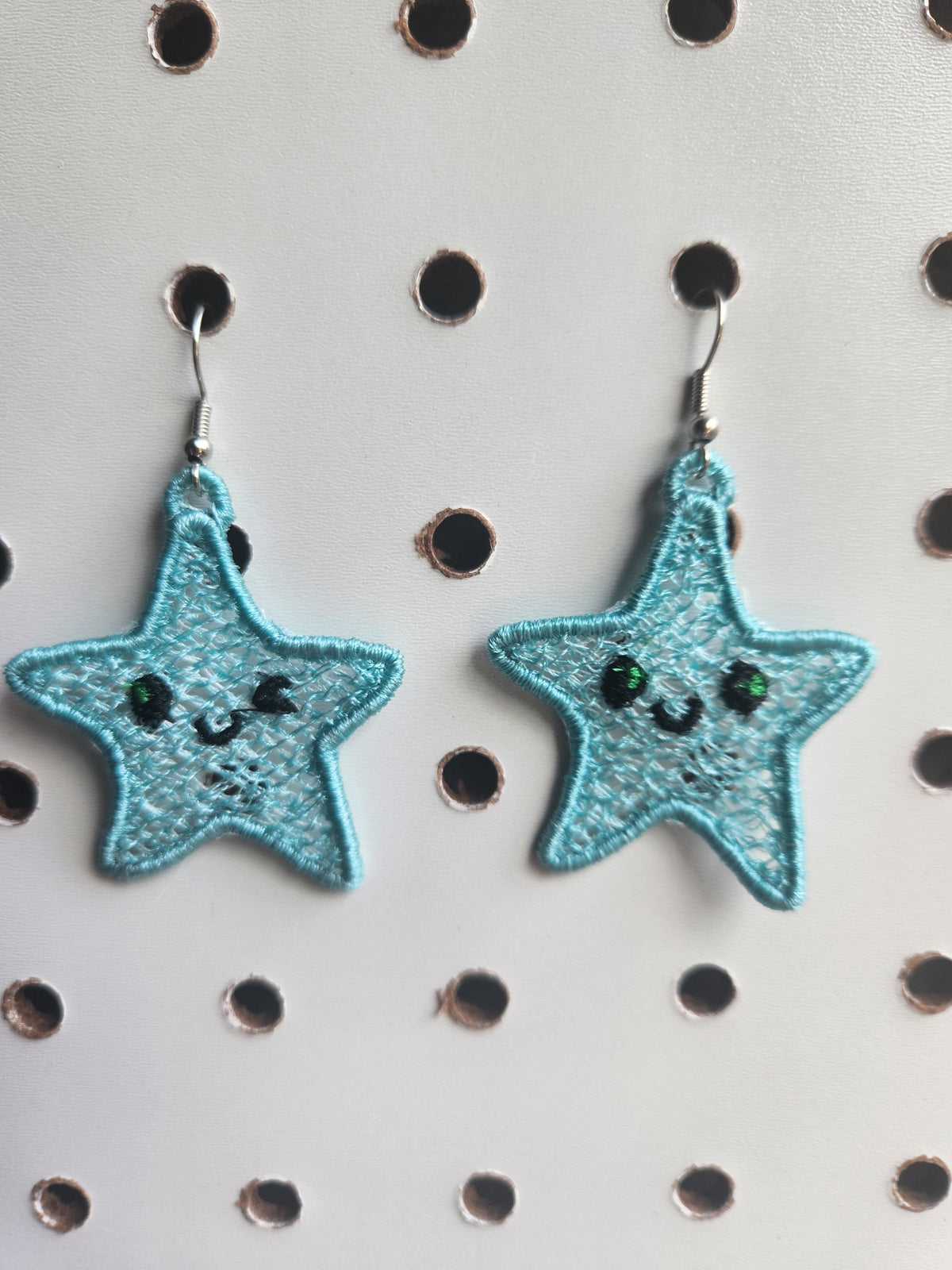 Winking Star embroidered earrings, additional view