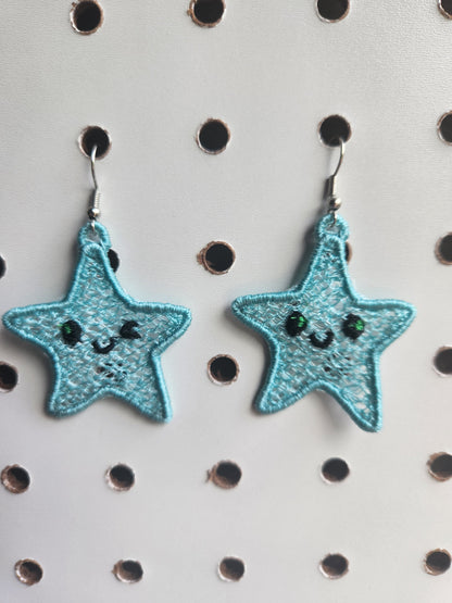 Winking Star embroidered earrings, additional view