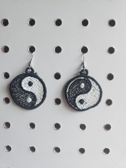 Ying Yang embroidered earrings