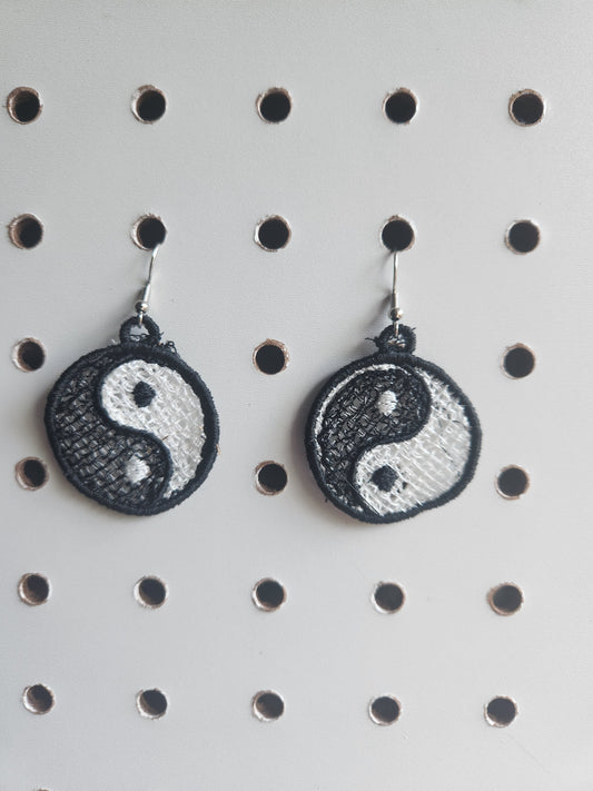 Ying Yang embroidered earrings