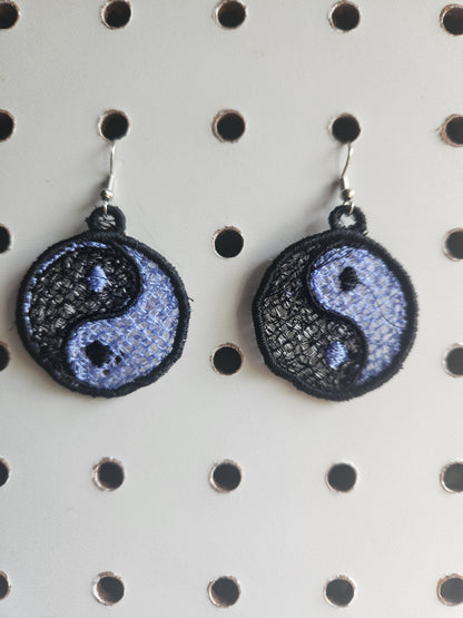 Ying Yang embroidered earrings