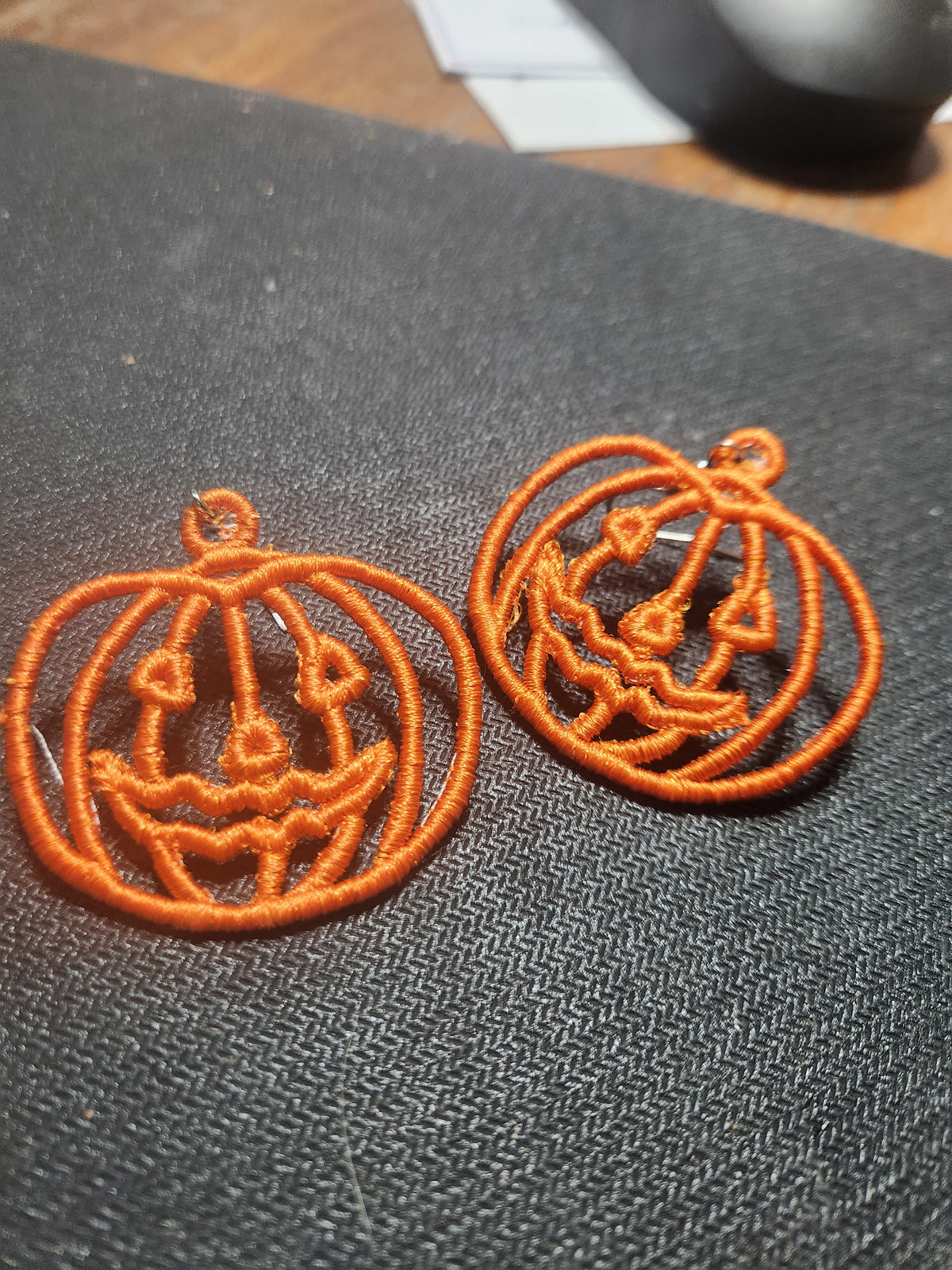 Jack-o-lantern embroidered earrings
