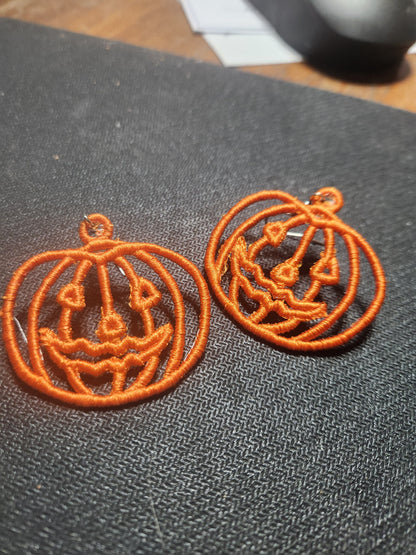Jack-o-lantern embroidered earrings