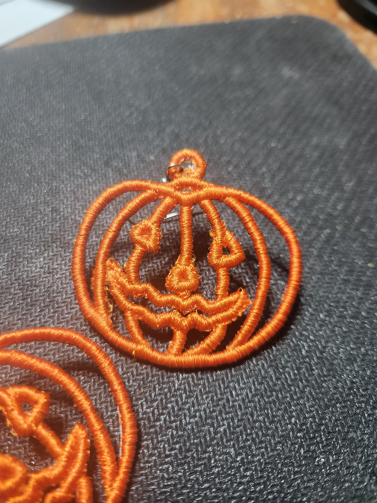 Jack-o-lantern embroidered earrings
