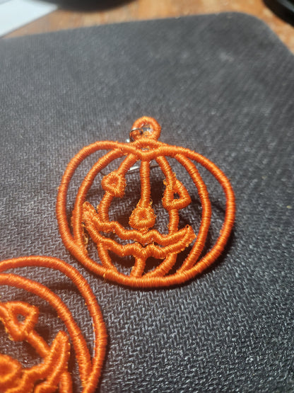 Jack-o-lantern embroidered earrings