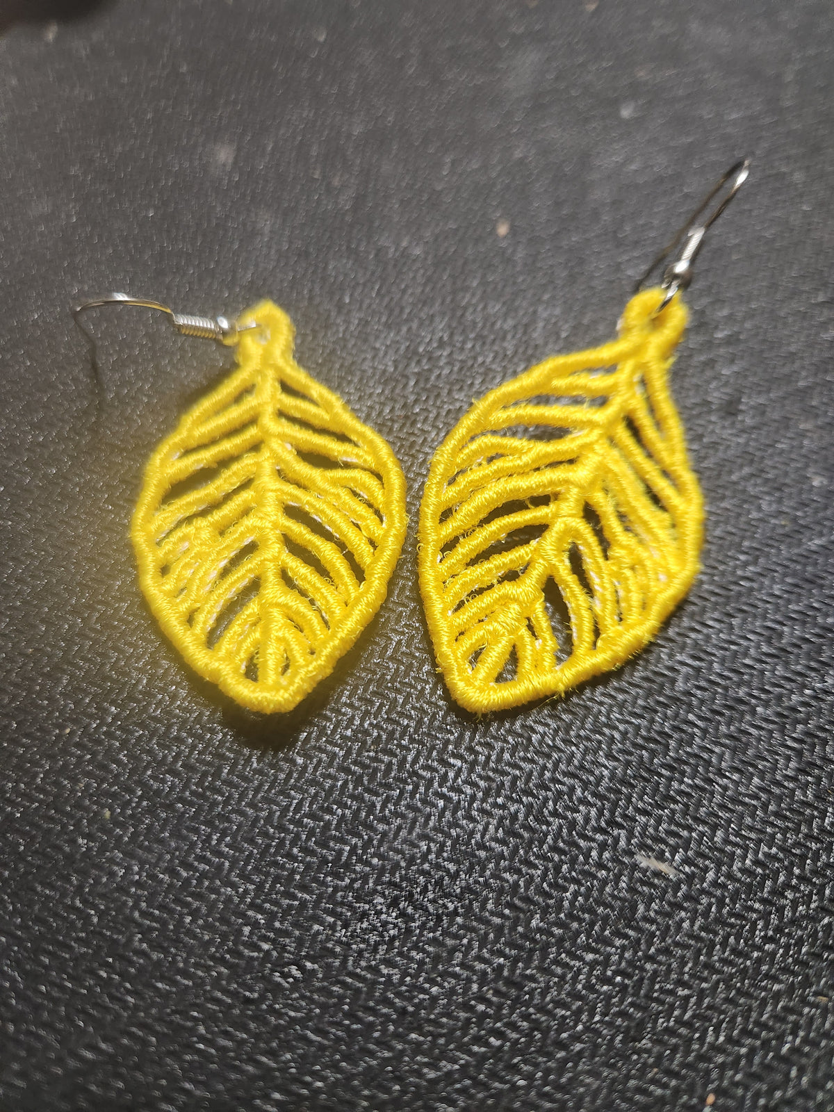Embroidered leaf earrings