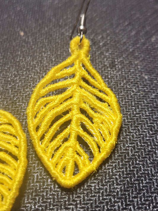 Embroidered leaf earrings