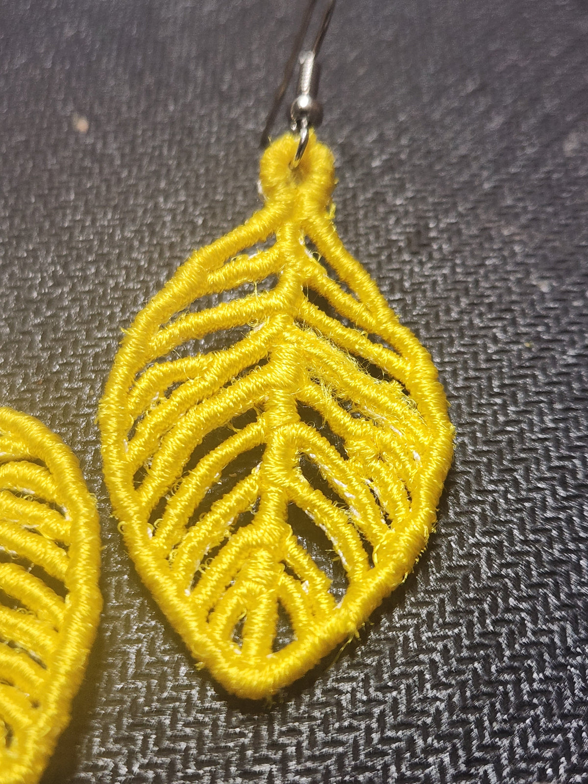 Leaf embroidered earrings, additional view