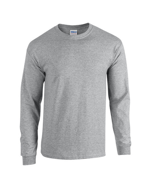 Front view of a blank grey custom long sleeve shirt for company logos and designs