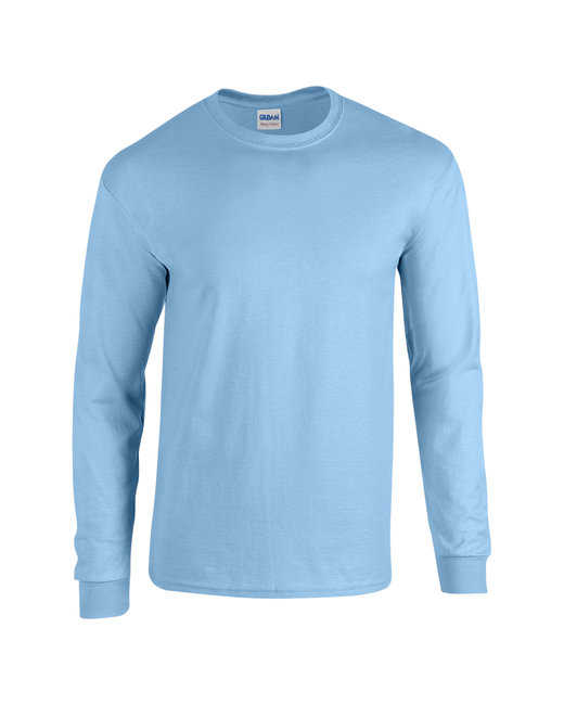 Front view of a blank light blue custom long sleeve shirt