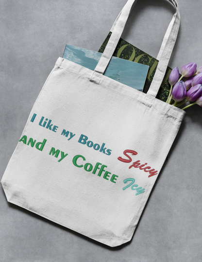 Spicy Books and Icy Coffee Embroidered Bag