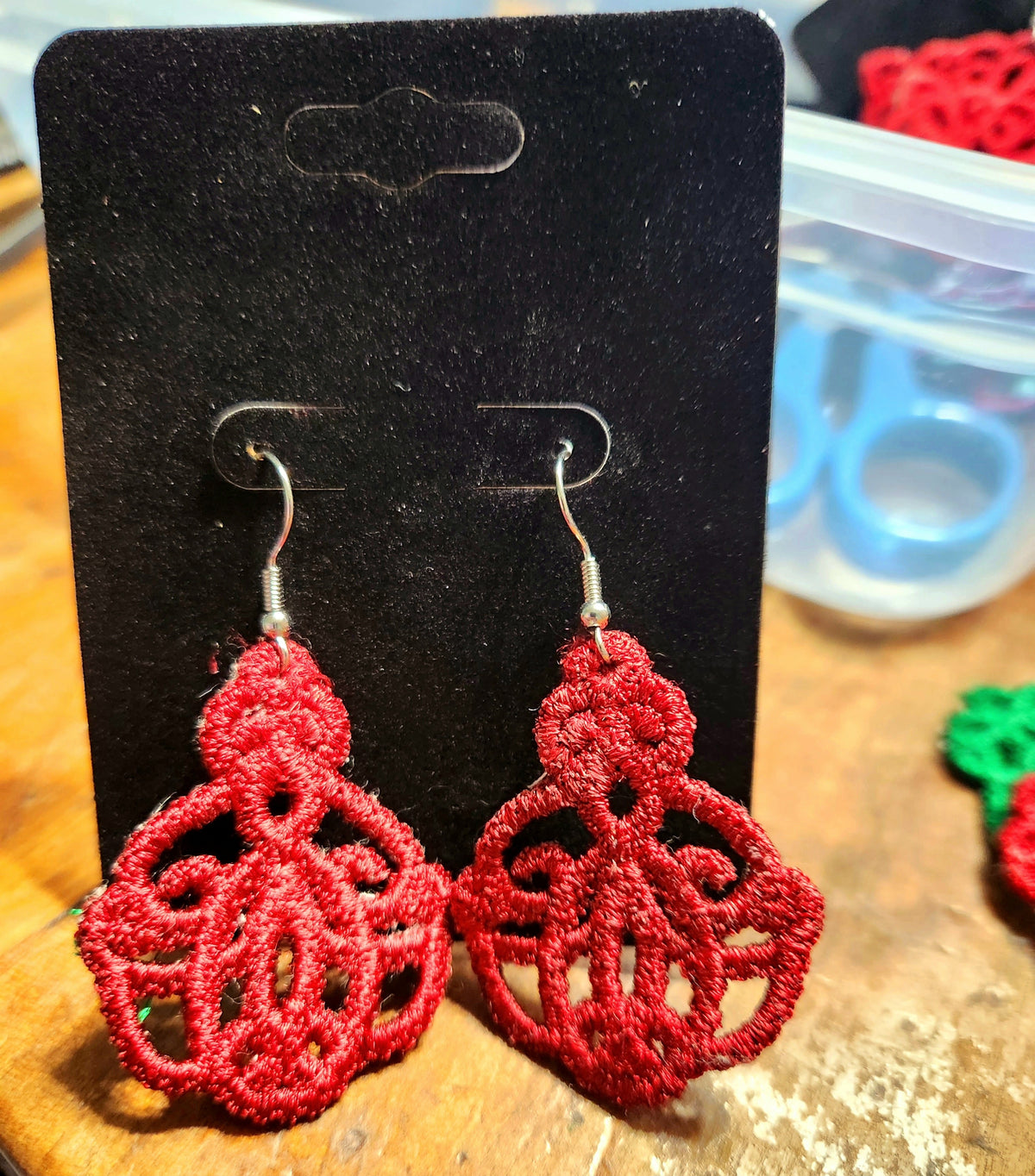 Scroll dangle embroidered earrings
