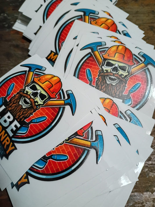 Stack of glossy custom UV printed logo stickers