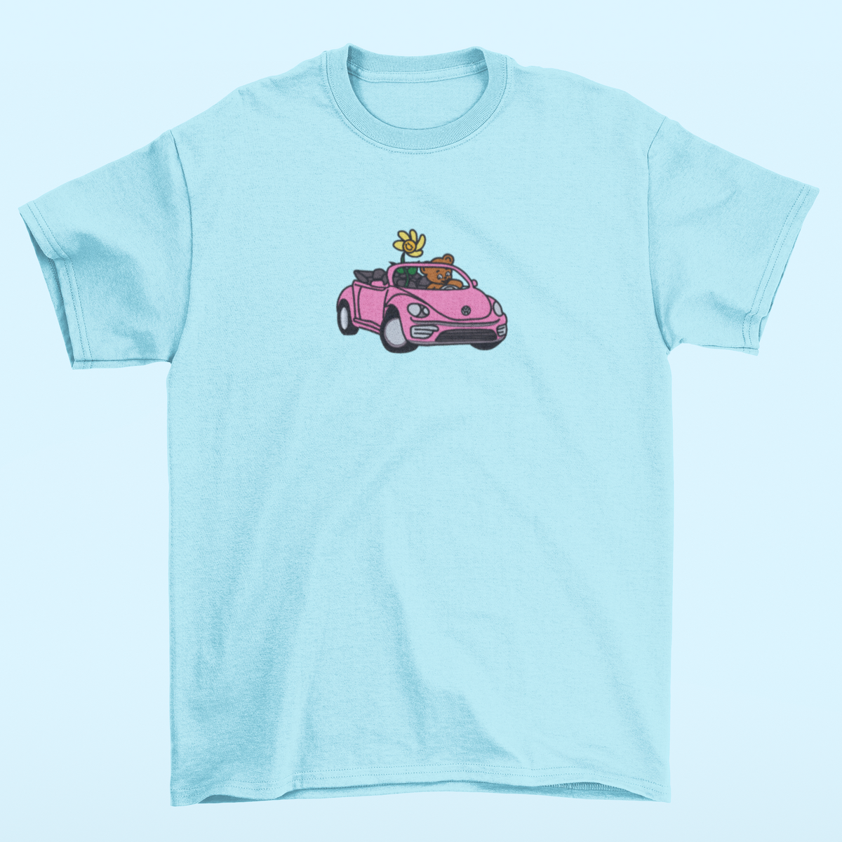 Bear Driving a bug embroidery