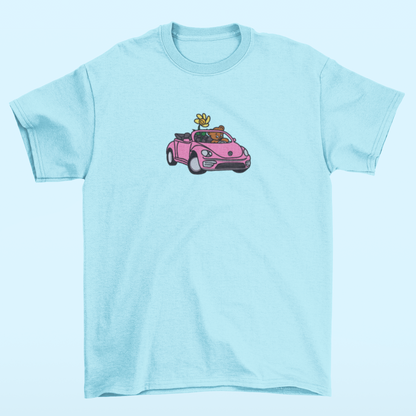 Bear Driving a bug embroidery